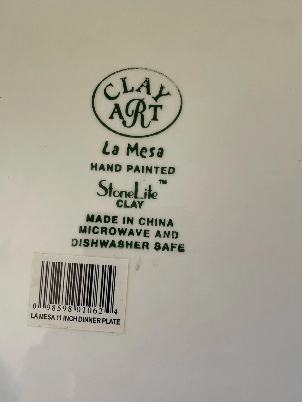 Clay Art Dinner Plate Platter La Mesa StoneLite Clay Hand Painted Square 11